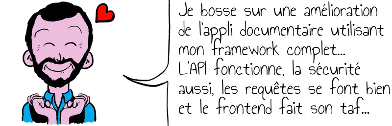 Je bosse sur une amélioration de l appli documentaire utilisant mon framework complet L API fonctionne la sécurité aussi les requêtes se font bien et le frontend fait son taf .jpg